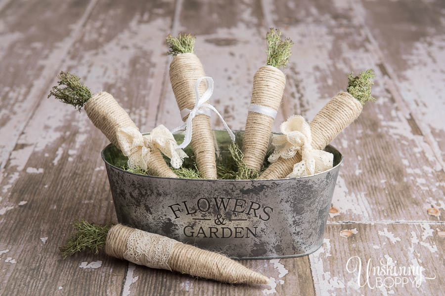 Twine carrots in a galvanized bucket