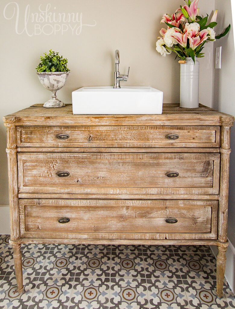 Beautiful custom bathroom vanity from old chest of drawers