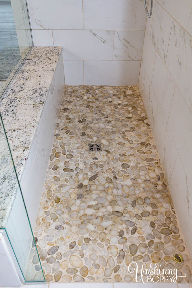 River rock pebble tile in shower floor