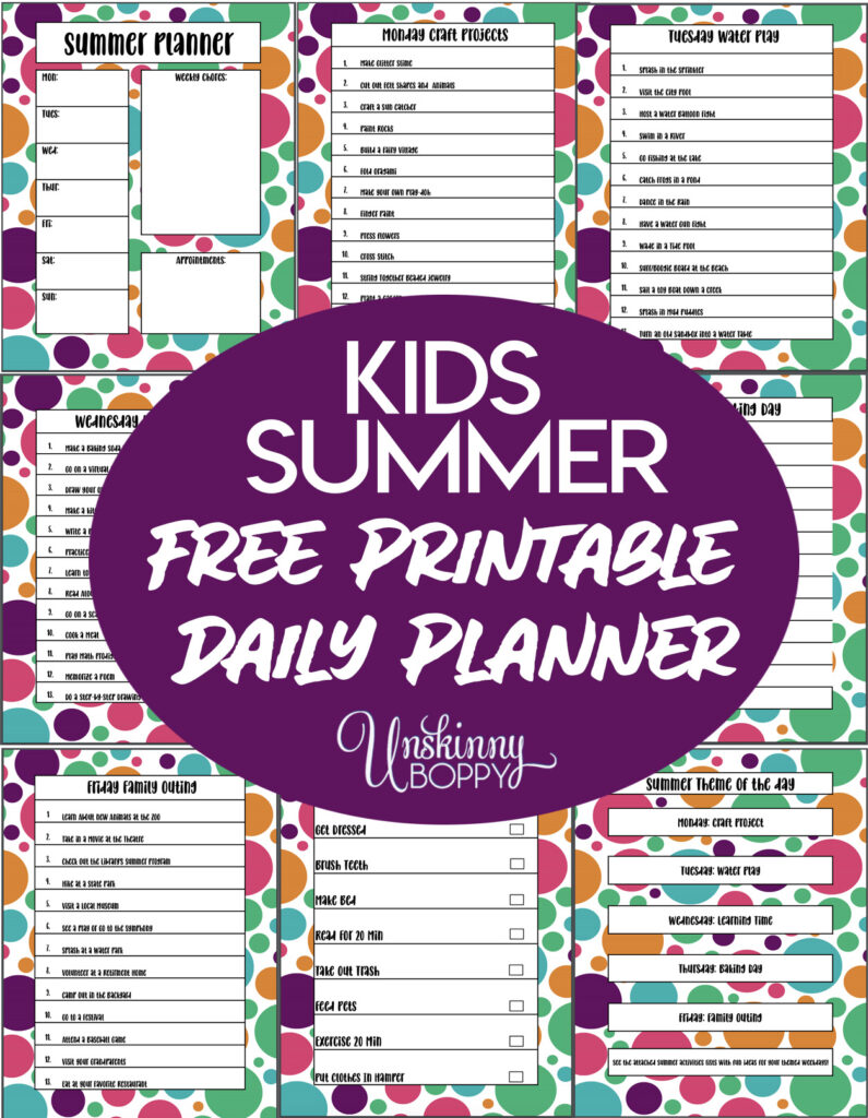 Kids summer daily planner printable