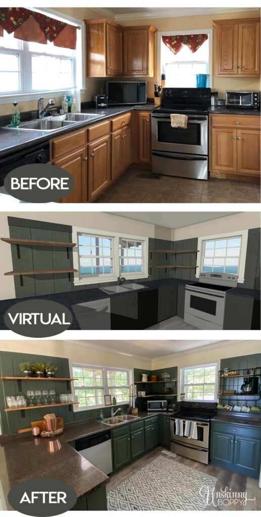 Painted Green Kitchen Cabinets before & after