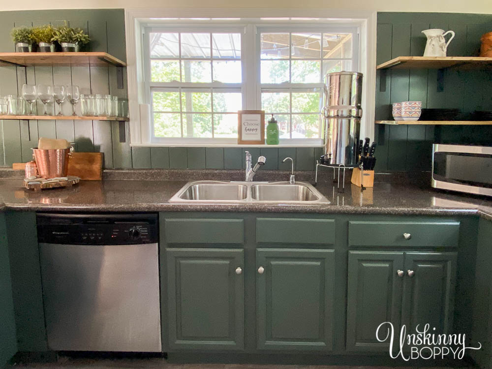 oak cabinets painted dark green