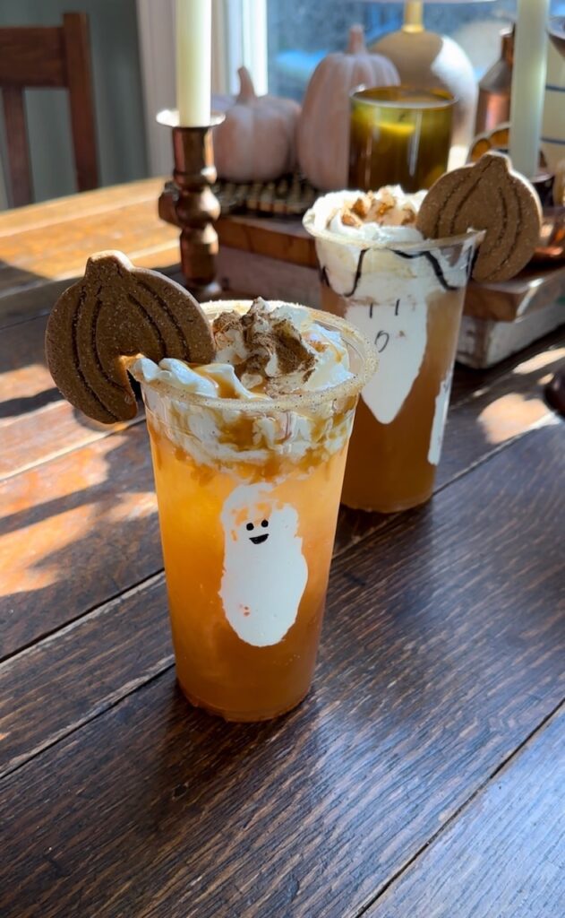 Marshmallow Ghosts in Glass with Spiced Apple Cider