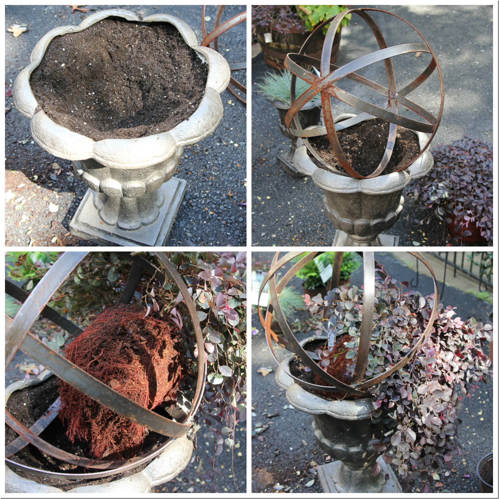 how to plant metal spheres in outdoor planters