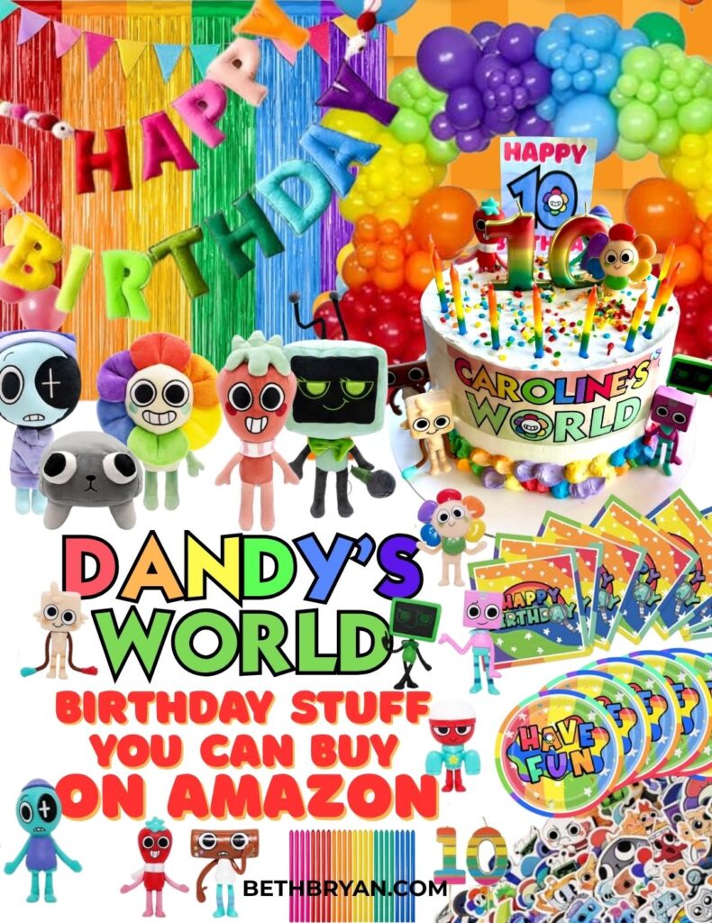 Huge list of Dandy's World Birthday party supplies and rainbow themed birthday decor on Amazon