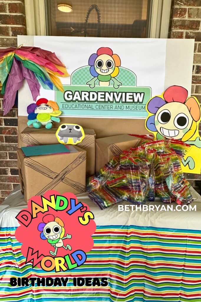 Dandy's World themed 10th birthday decorations Gardenview Educational Center and Museum sign