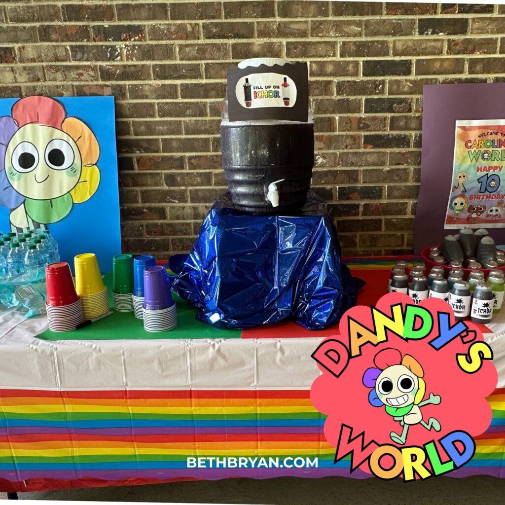 Dandy's World themed 10th birthday menu and party food with ichor punch