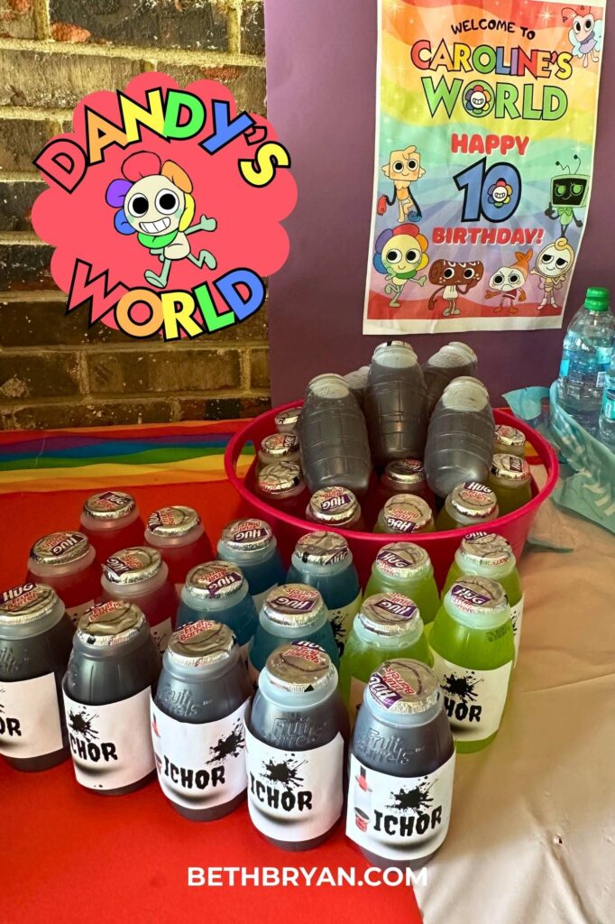 Dandy's World themed 10th birthday menu and party food with ichor punch