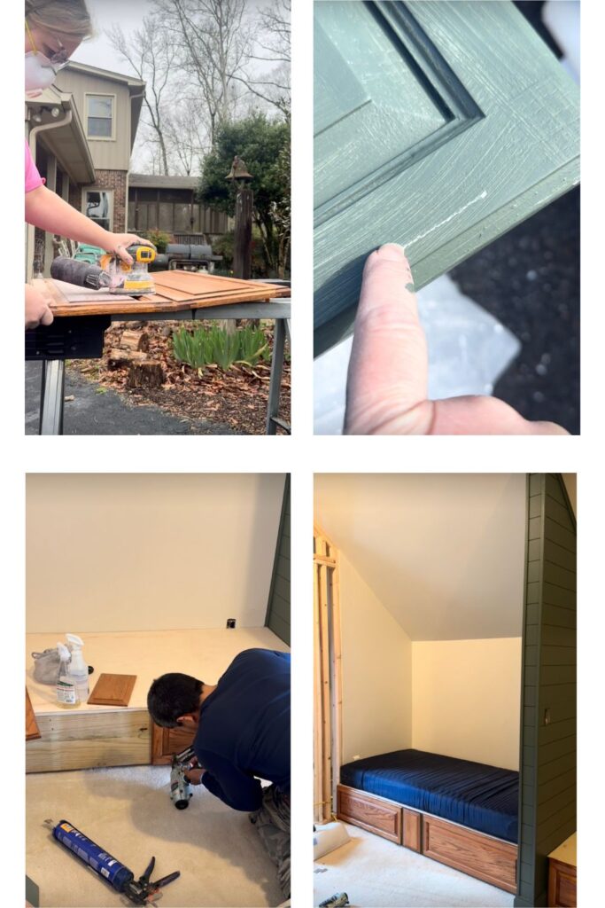 stages of building the nooks and adding oak cabinet faces